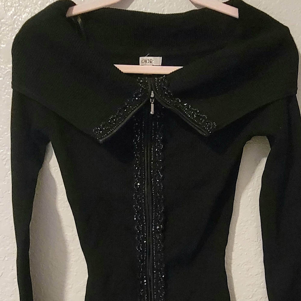 Cache Black Ribbed Knit Sweater